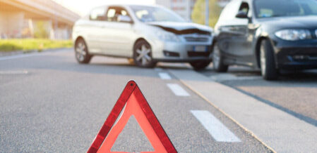 Scene after a car accident on the road