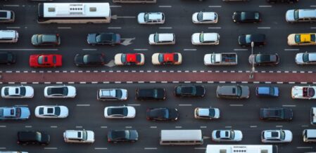 Crowded highway overview of Columbia, SC