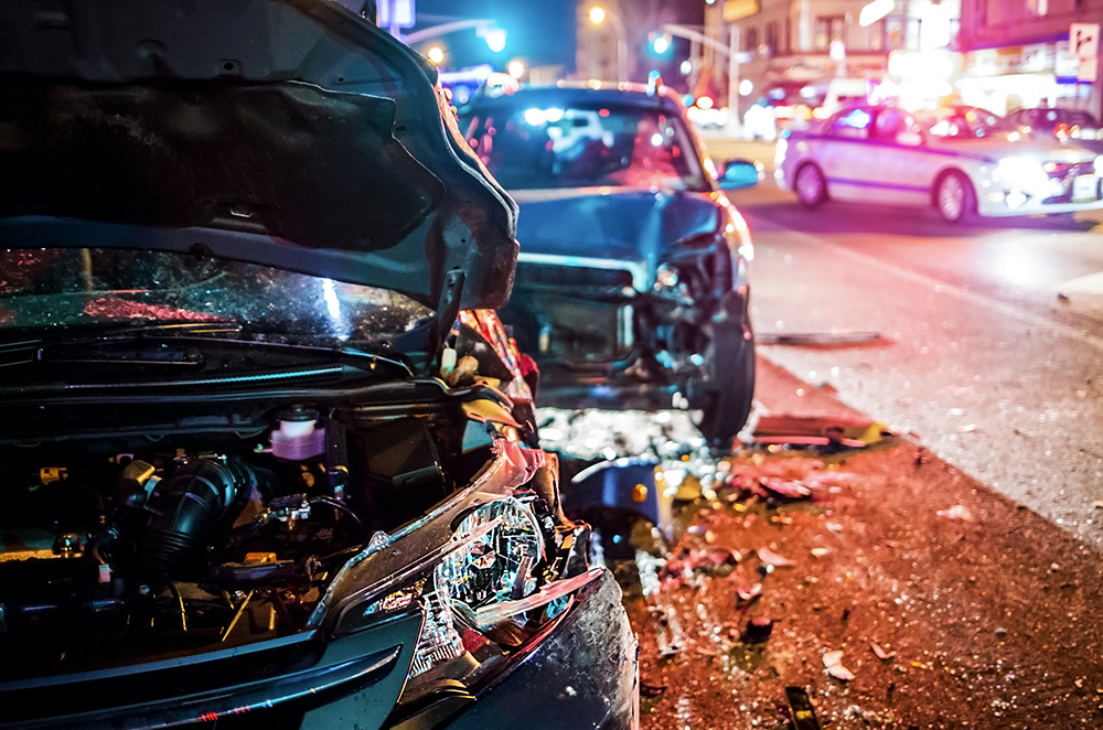 car accident in city at night