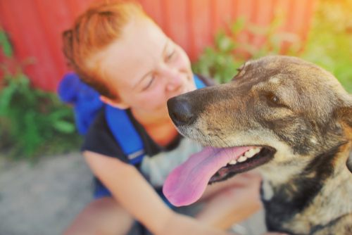 Woman and her emotional support dog in Charleston, SC