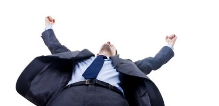 cheering lawyer raising his arms