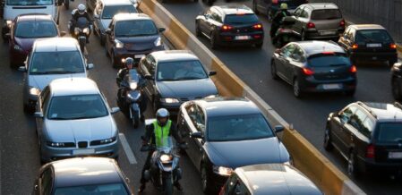 motorcycles and cars sharing the road in traffic in SC