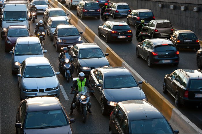 motorcycles and cars sharing the road in traffic in SC