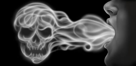 skeleton represented by smoke from vaping machine