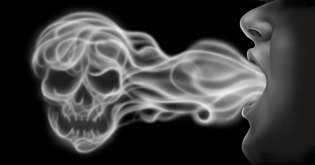 skeleton represented by smoke from vaping machine