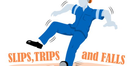 Slips, trips and fall with an icon of a man falling