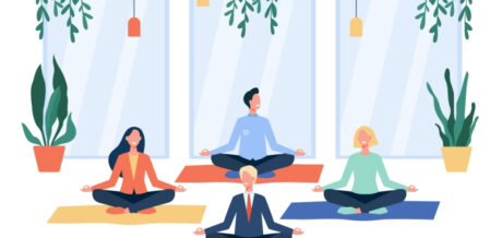 Employees meditating