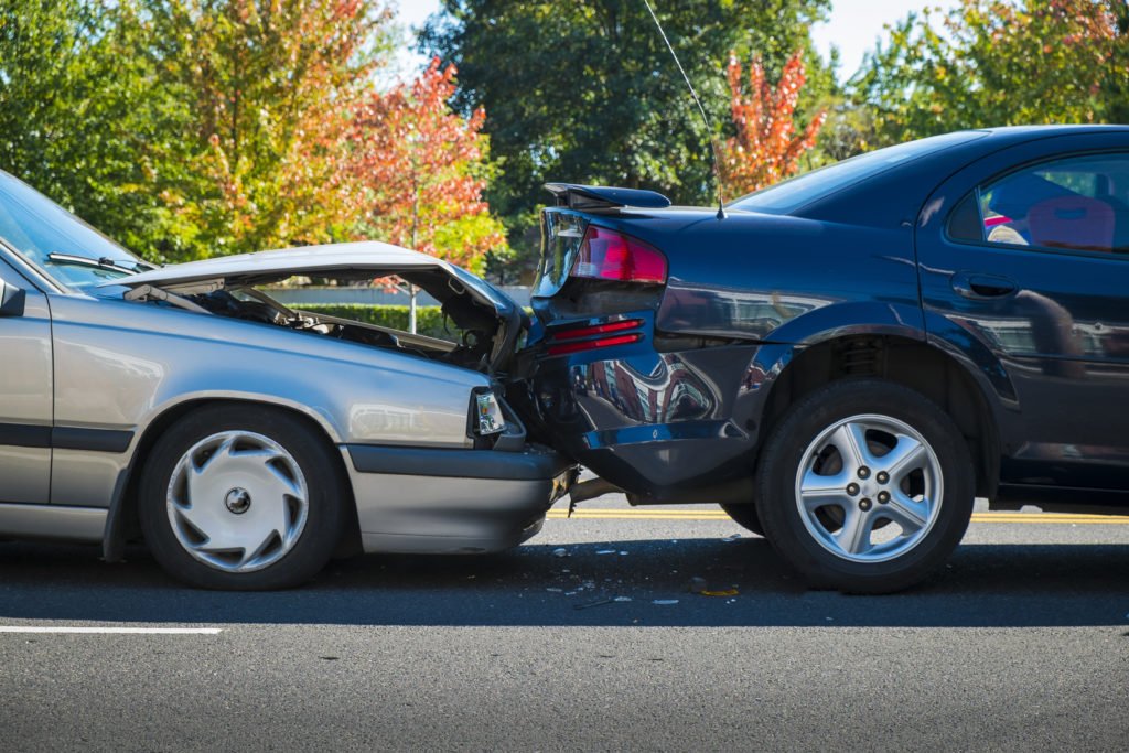 Two cars collide in a car accident