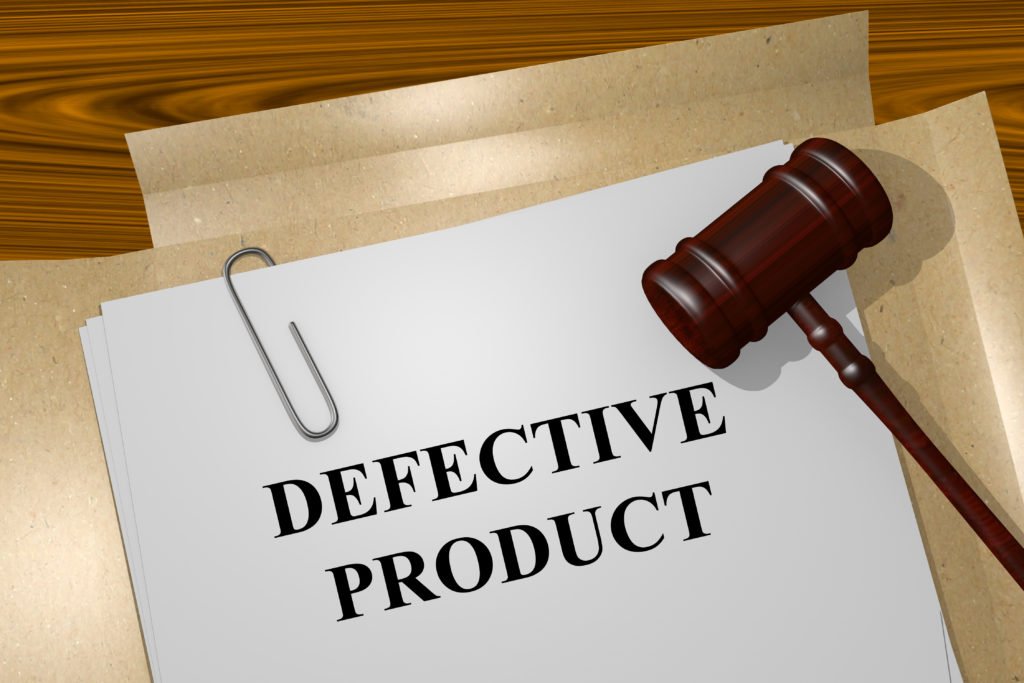 File named "defective product" and a gavel to represent defective product lawsuits