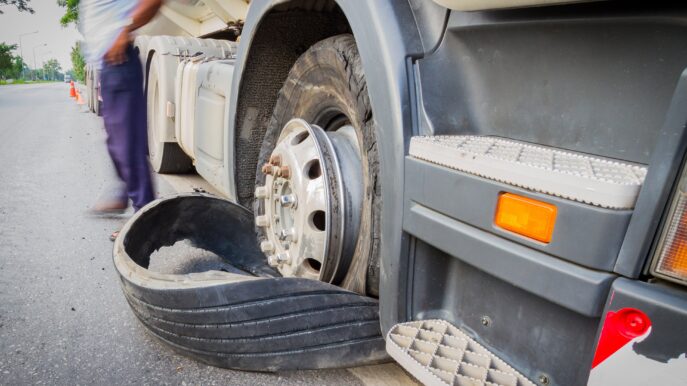 broken down semi truck with bad tire