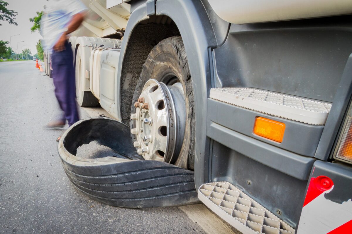 broken down semi truck with bad tire