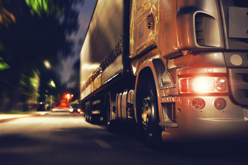 big truck travelling at night