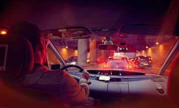 sitting in traffic at night