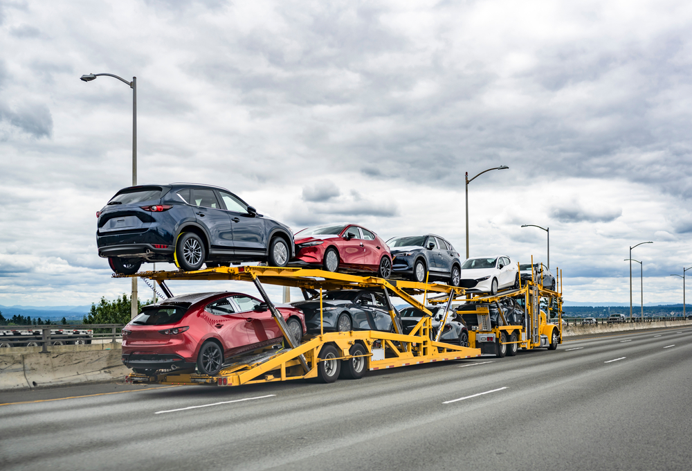 Car Carrier Truck loaded with cars on the road