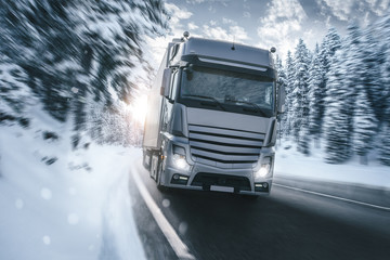 truck on the road during the winter season