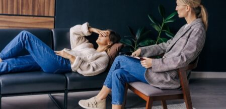 a woman talking to her therapist