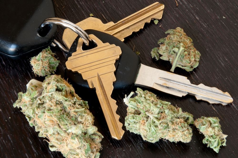 Image of car keys and cannabis