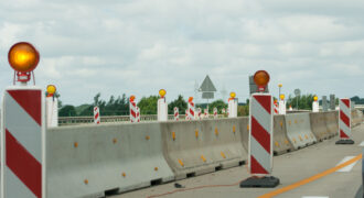 Orange warning cones along highway in Lexington County, SC