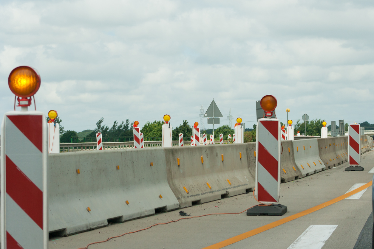 Orange warning cones along highway in Lexington County, SC