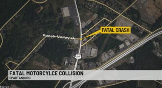 Map of fatal motorcycle collision at intersection of Hwy 221 and Peach Valley Drive in Spartanburg, SC