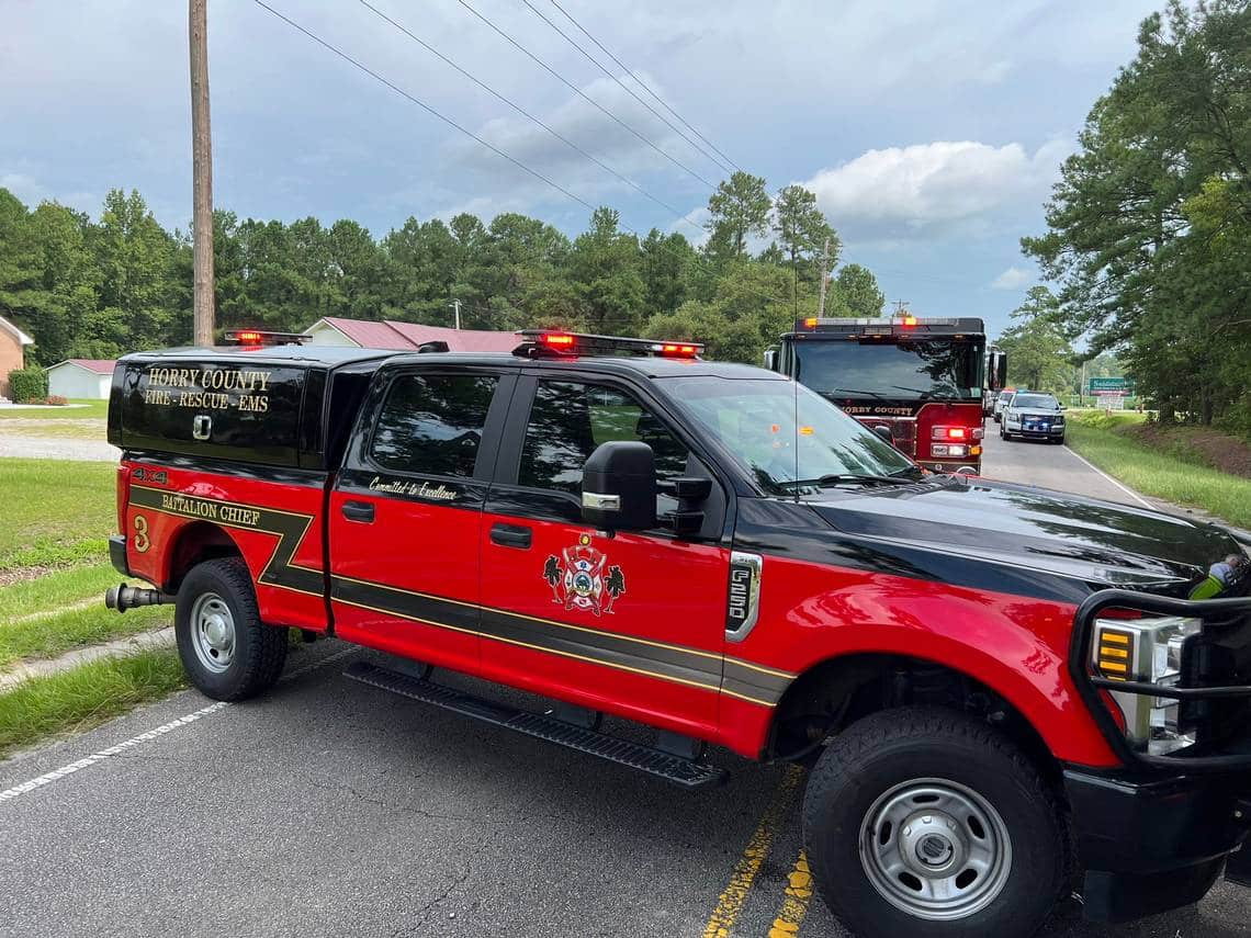 Horry County Fire truck blocking traffic for a wreck