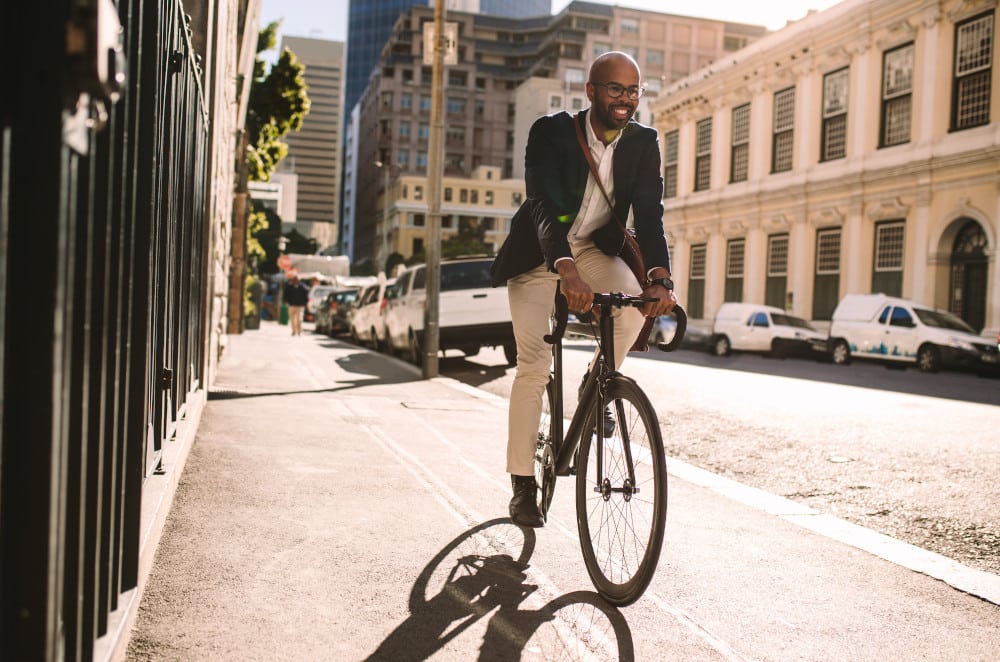 Image on a man riding a bicycle in a bike lane