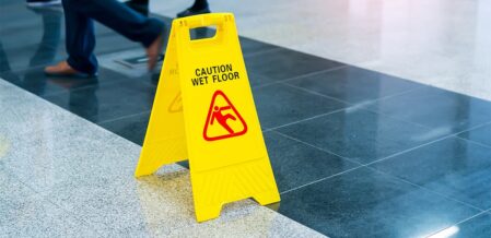A caution wet floor sign