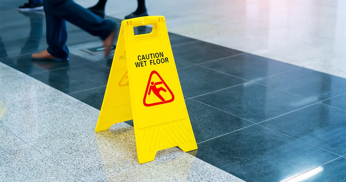 A caution wet floor sign