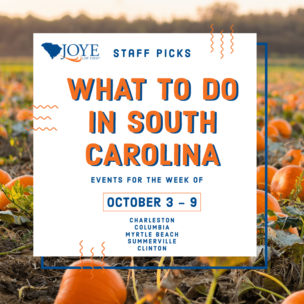 What to do in South Carolina events for the week of October 3-9 for Charleston, Columbia, Myrtle Beach, Summerville and upstate