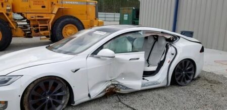 Tesla Model S wrecked by at-fault driver in case handled by Mark Joye of Joye Law Firm Injury Lawyers