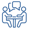 Graphic of two people sitting at a table talking