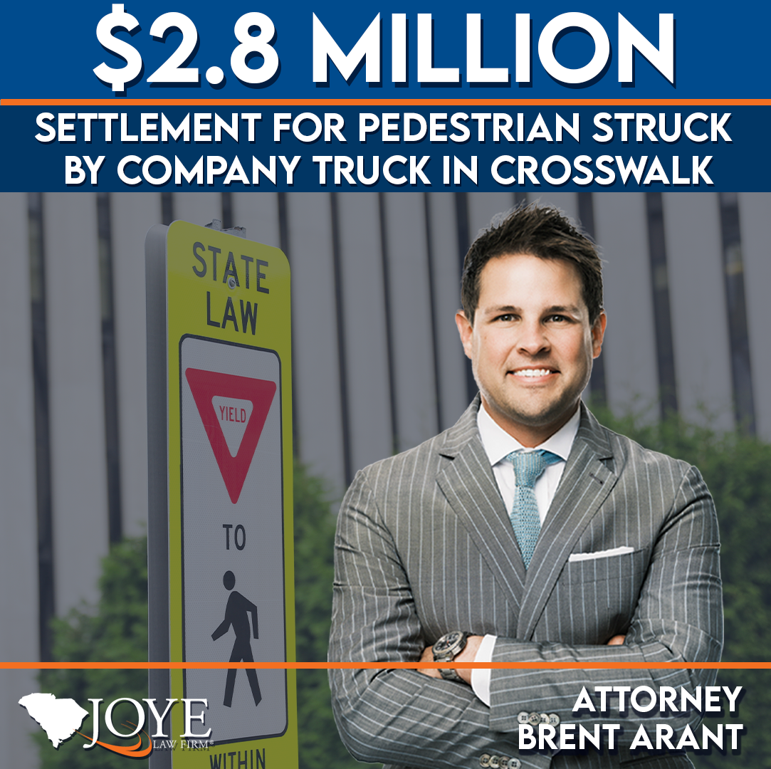 $2.8 million settlement for a woman who was hit by a truck while crossing a crosswalk in downtown Charleston, resulting in severe injuries to the majority of the right side of her body.