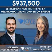 $937,000 settlement secured for a passenger struck by a drunk driver while crossing a bridge in Charleston, who suffered neck and shoulder pain along with severe PTSD.