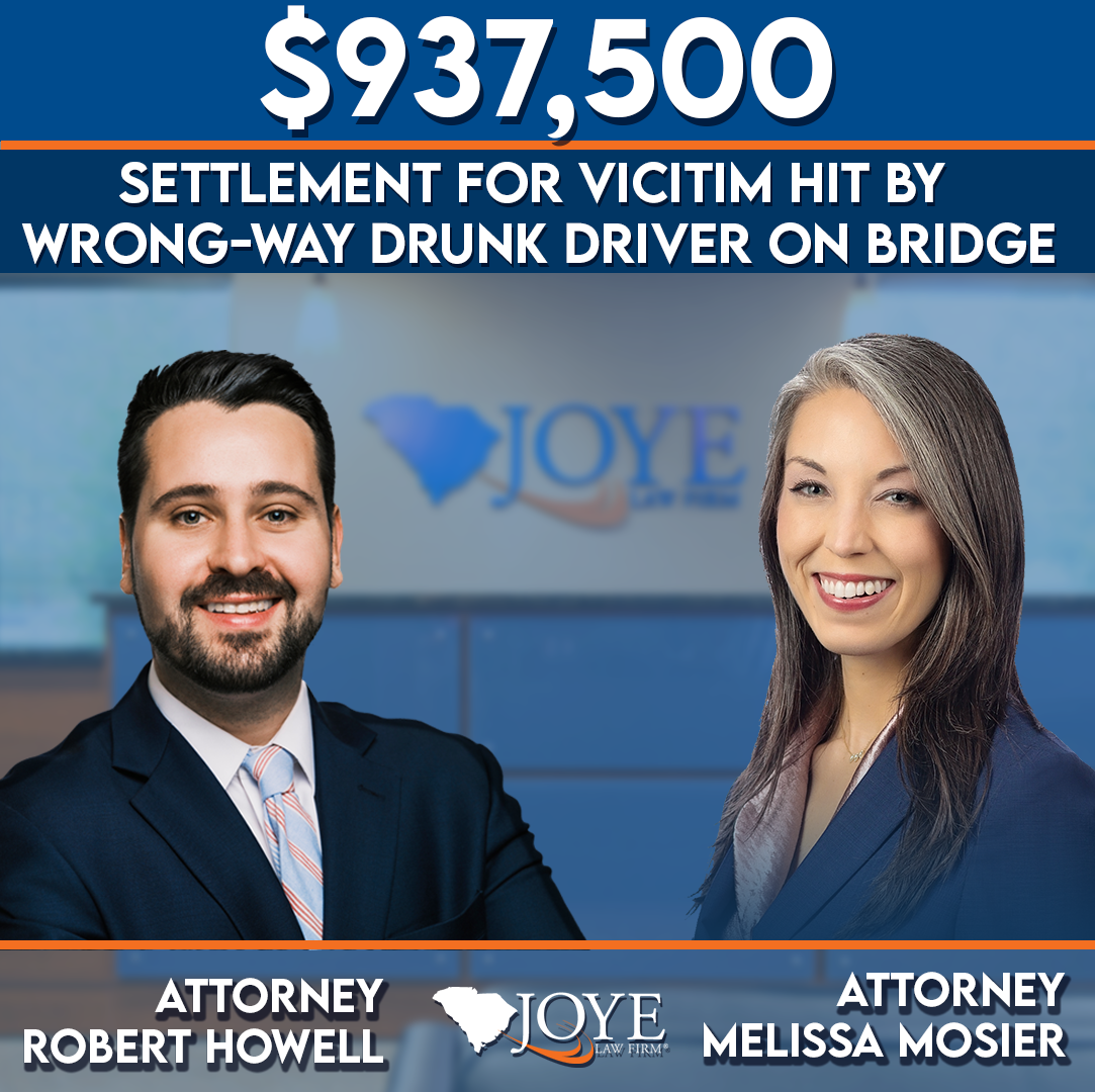 $937,000 settlement secured for a passenger struck by a drunk driver while crossing a bridge in Charleston, who suffered neck and shoulder pain along with severe PTSD.