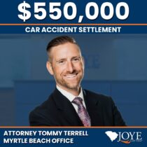 $550,000 settlement secured for a pedestrian struck in a parking lot, suffering severe injuries by Myrtle Beach attorney Tommy Terrell.
