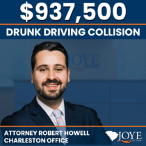 $937,000 settlement secured for a passenger struck by a drunk driver while crossing a bridge in Charleston, who suffered neck and shoulder pain along with severe PTSD.