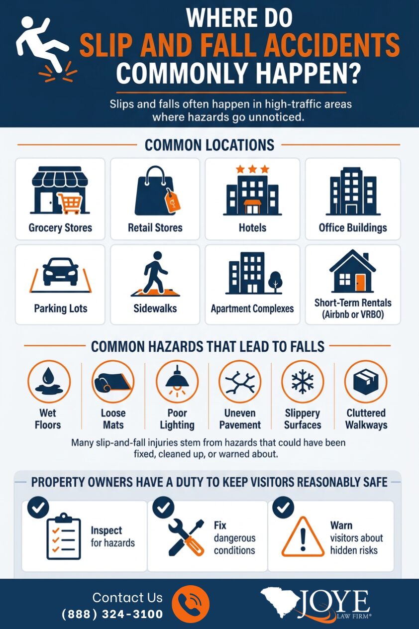 Where do Slip and Fall Accidents Commonly Happen