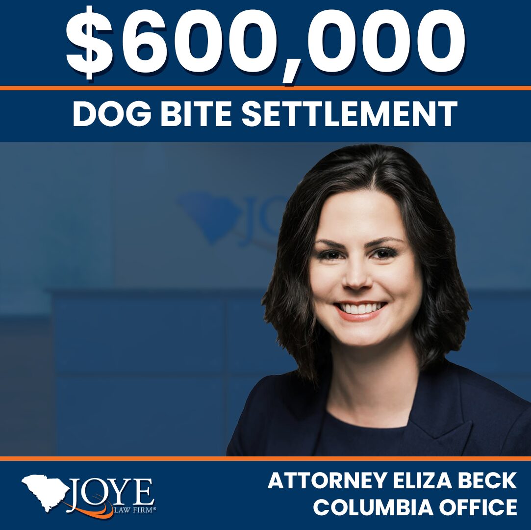 $600,000 dog bite settlement by Attorney Eliza Beck of Joye Law Firm's Columbia office